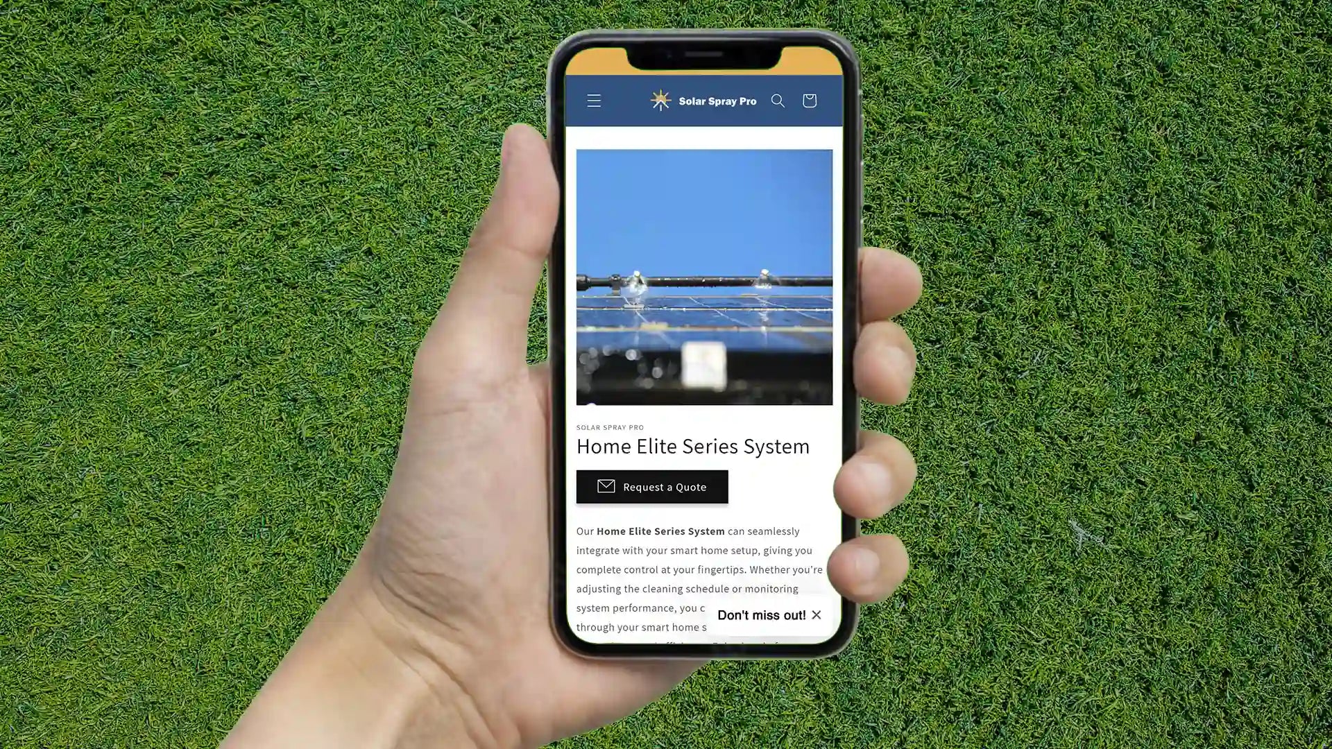 Iphone in persons hand displaying solarspraypro.com website